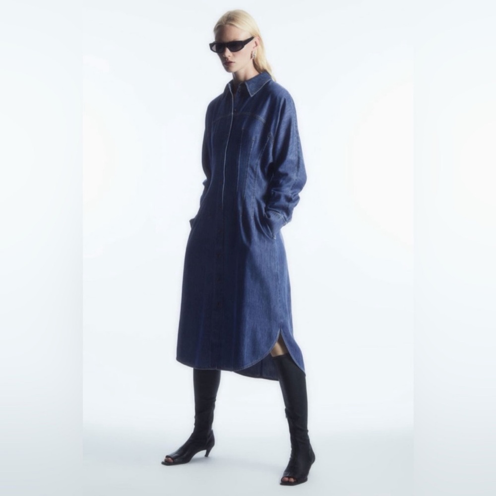 NWT COS Oversized Waisted Denim Shirt Dress Midi Length Size 8 - Picture 14 of 15